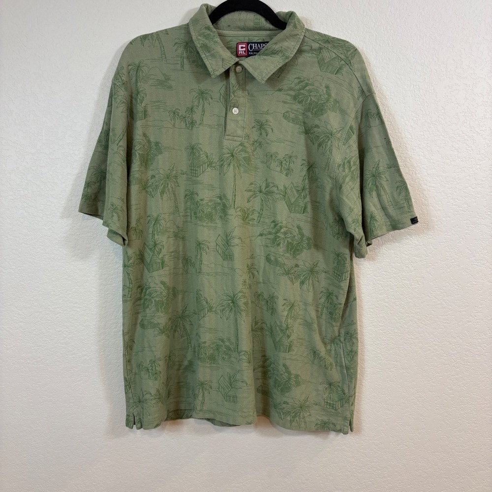 Chaps Ralph Lauren Polo Shirt Mens XL Green Vintage Tropical Palm Tree Vacation